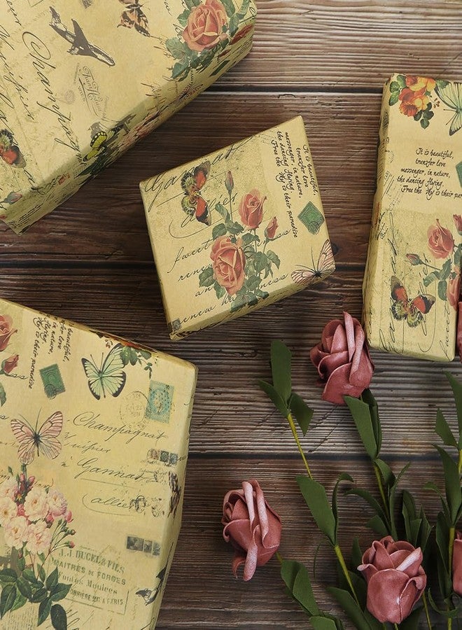 Boerni Retro Pink Roses Blossom Branches and Butterflies With Script Writing On Tan Wrapping Paper 28"(W) x20"(L) per sheet (6 sheets: 23 sq. ft. ttl.) for Birthday Weddings Valentines Bridal Shower - Image 4